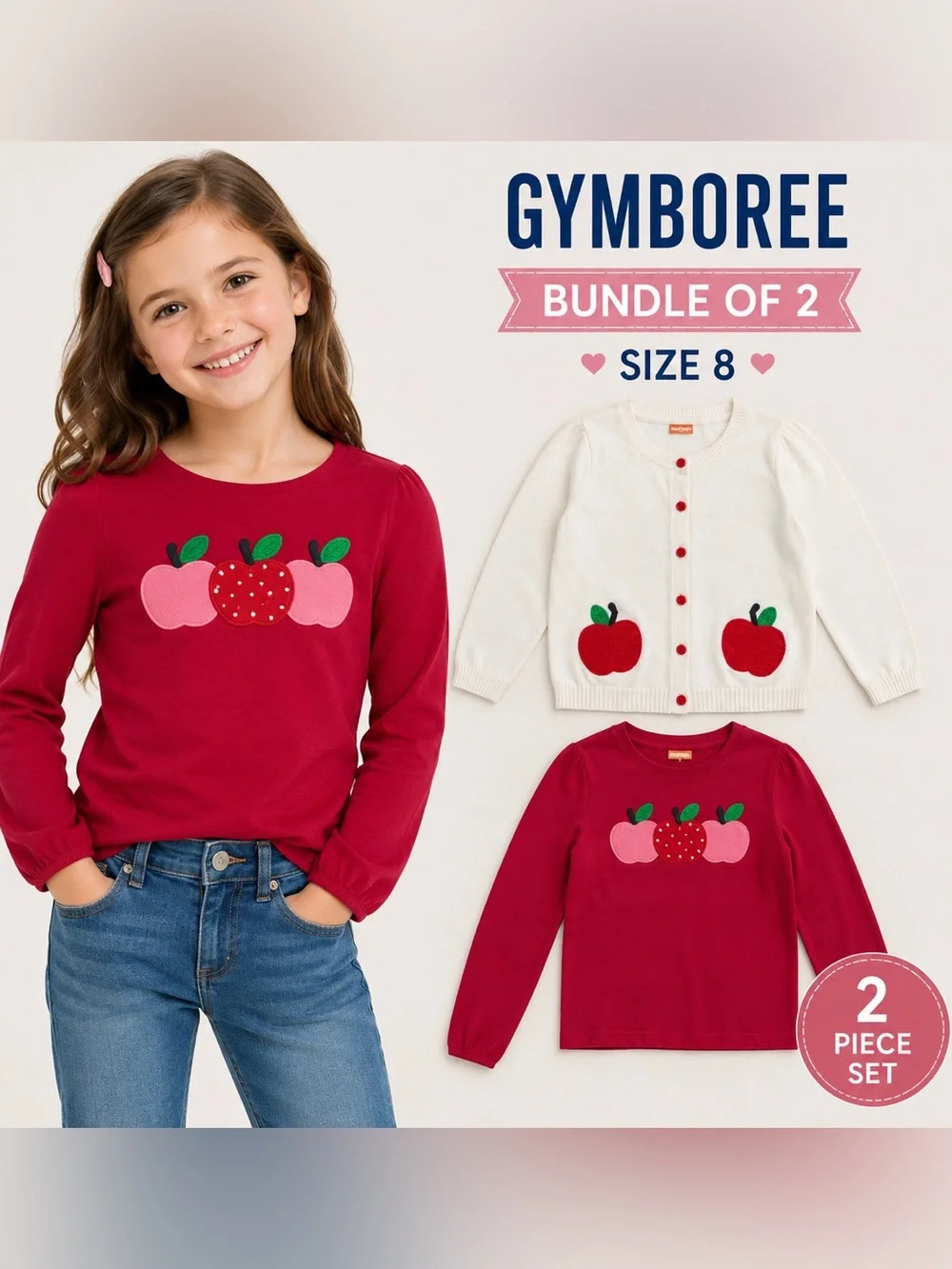 Gymboree Girls Apple Cardigan & Matching Apple Top Bundle of 2 Size 8